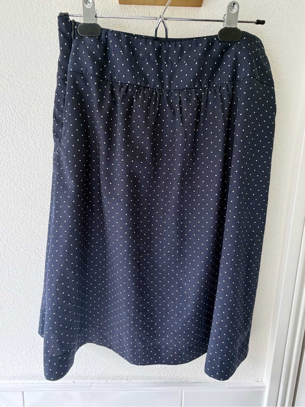 The Limited Navy and White Polka Dot A-Line Skirt